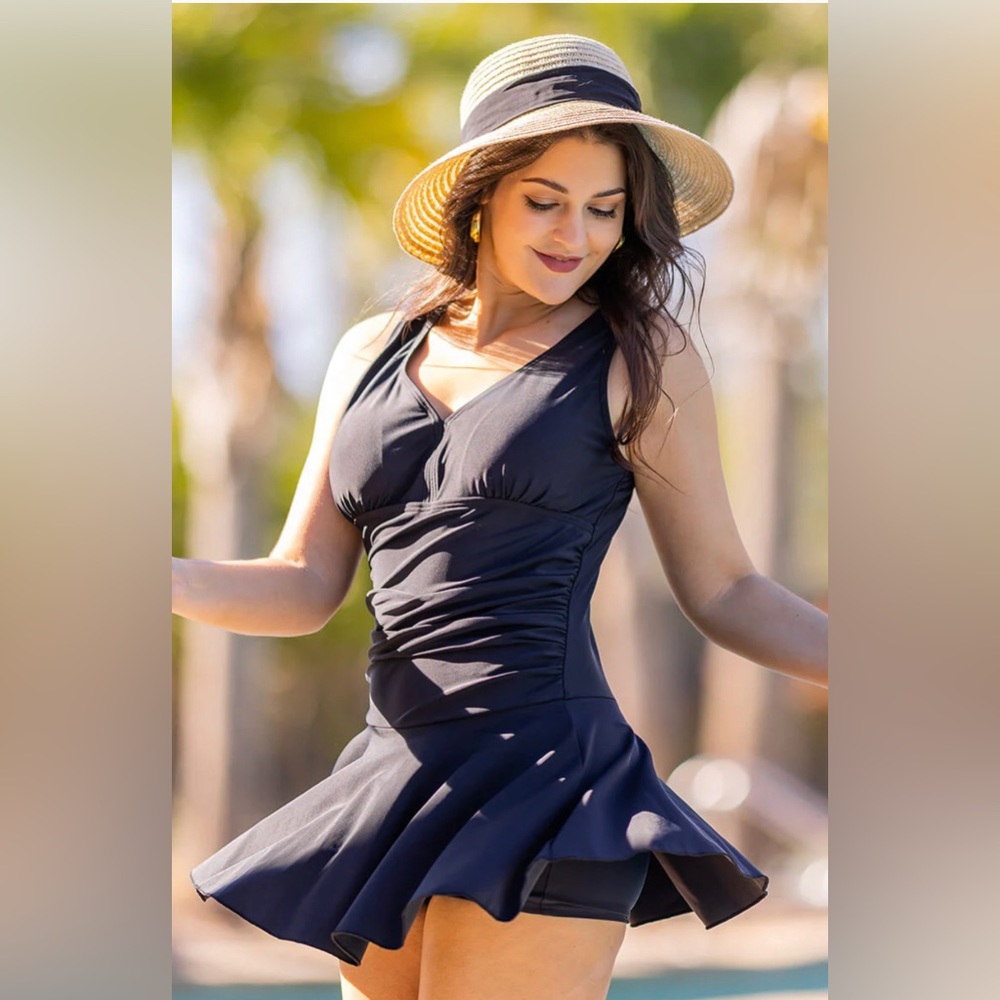 Summer Mae Black Swim dress | Tummy Control One Piece Attached Boy Short… - Picture 2 of 14